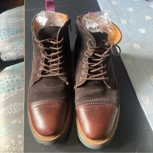 Pertini Spain Boots Men's 7-7.5, 40 EU Brown Suede Lace Up Leather Almond Toe~